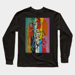 woman with cat abstract panting Long Sleeve T-Shirt